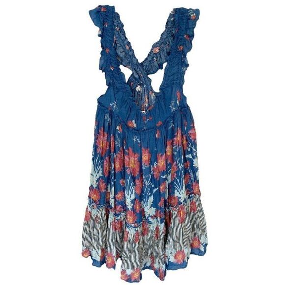 Free People Bali Wild Daisy Crisscross Back Ruffled Mini Dress NWT Size Small - Picture 3 of 8